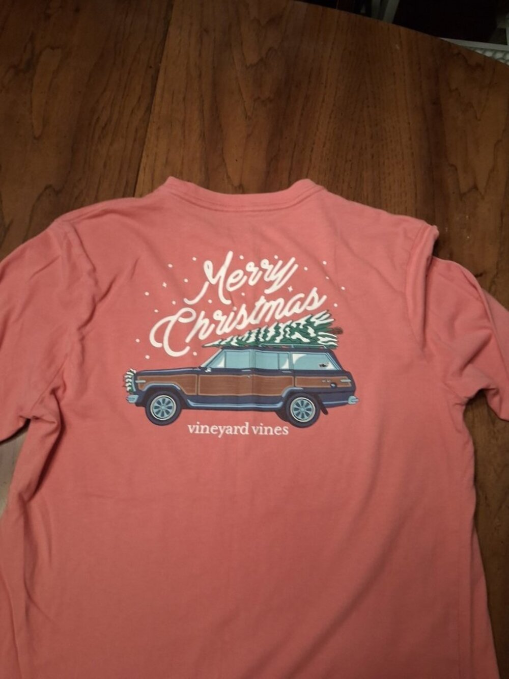 Vineyard Vines Pink Merry Christmas Station Wagon Car Long Sleeve Shirt Youth XL